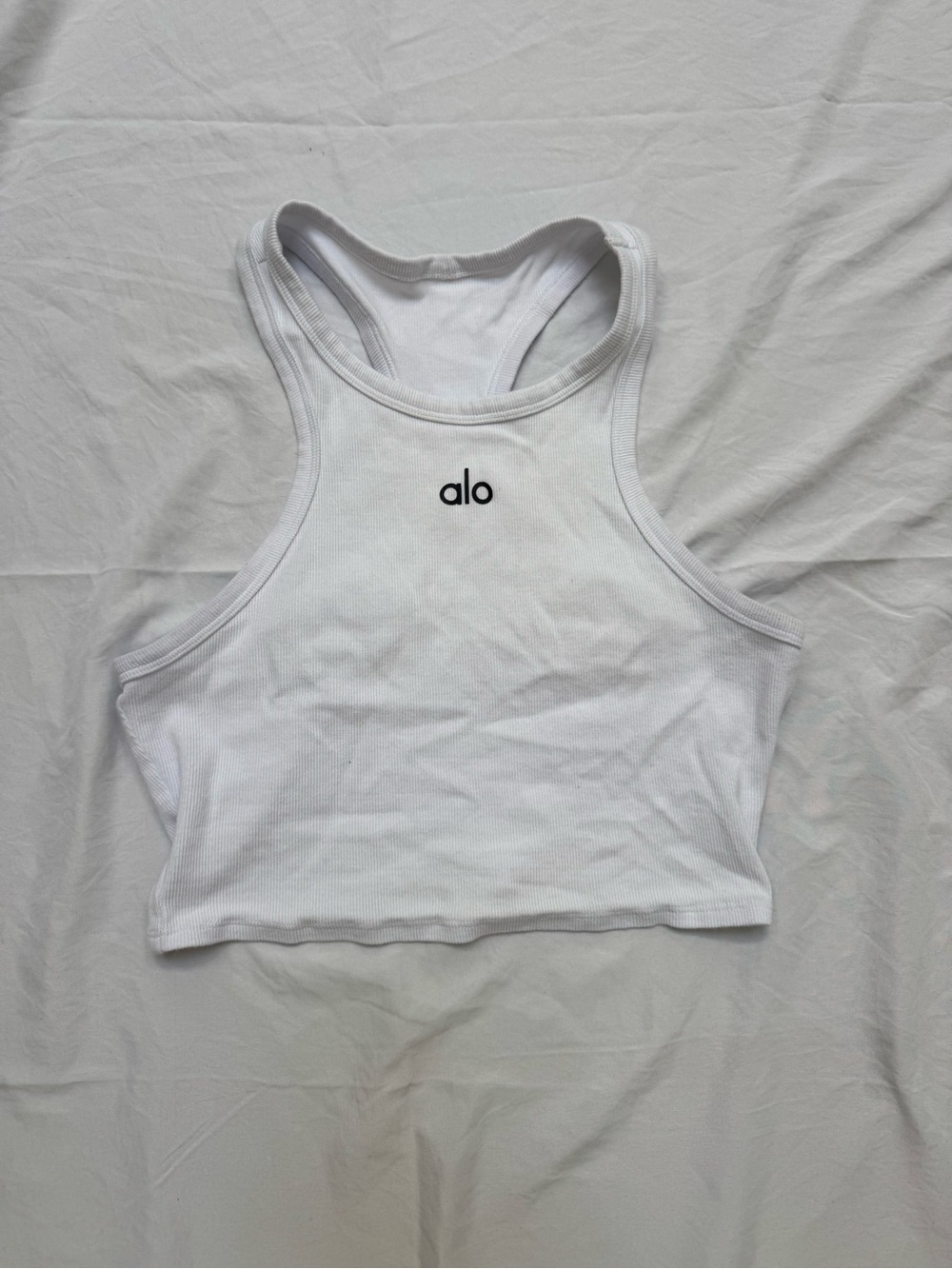 ALO Yoga White Ribbed Racerback Crop Tank